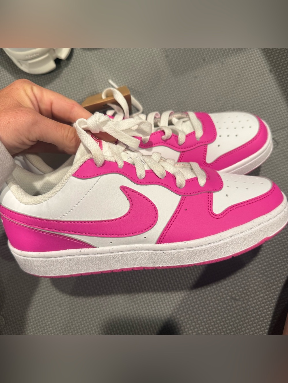 Nike White and Bright Pink Sneakers-6Y